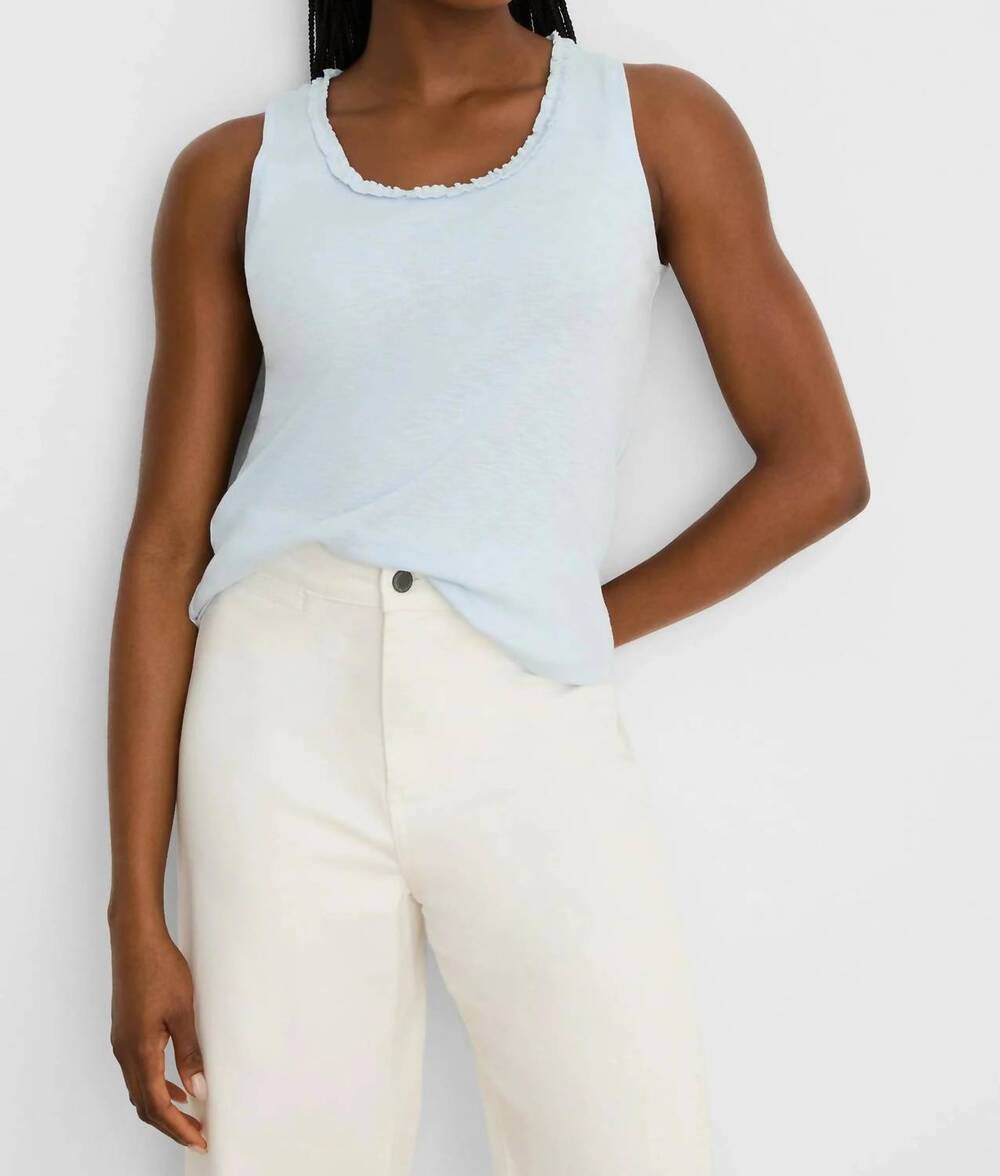 NEW NIC + ZOE ruffle neck cotton slub layer tank top in crystal
